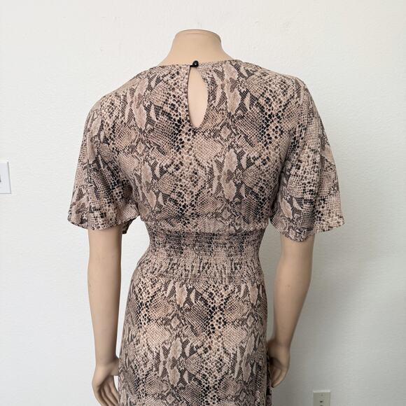 [Free Press] Snake Print Side Slit Crew Neck Flutter Sleeve Midi Dress Sz Large - Picture 6 of 10